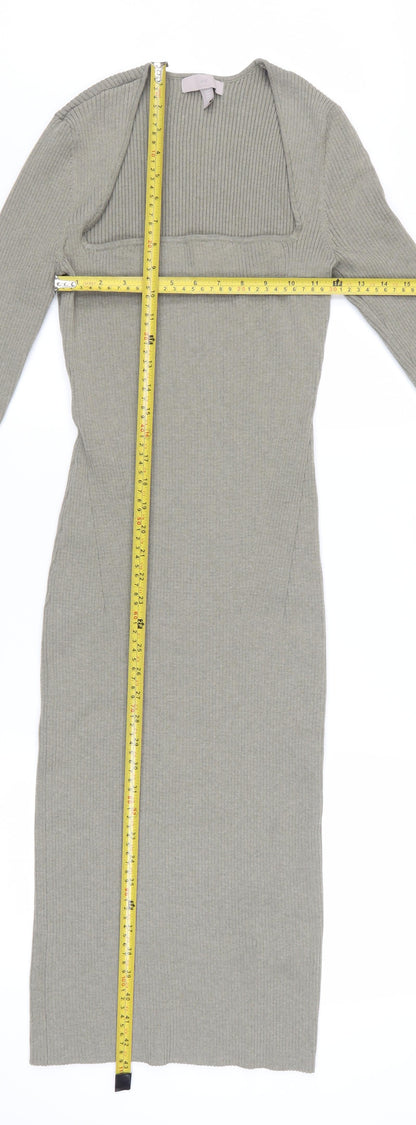 H&M Women Grey Long Sleeve Bodycon Midi Dress Size 12