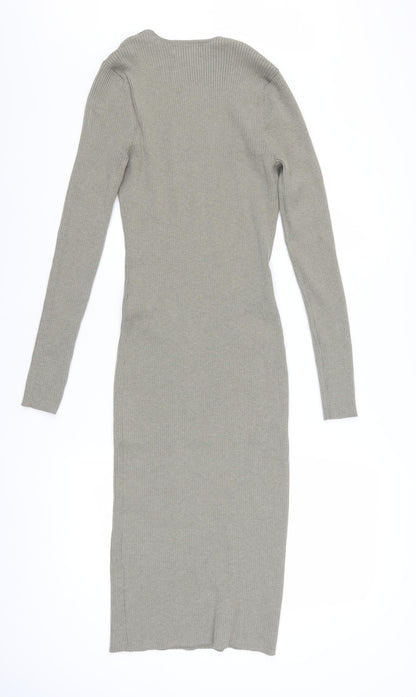 H&M Women Grey Long Sleeve Bodycon Midi Dress Size 12