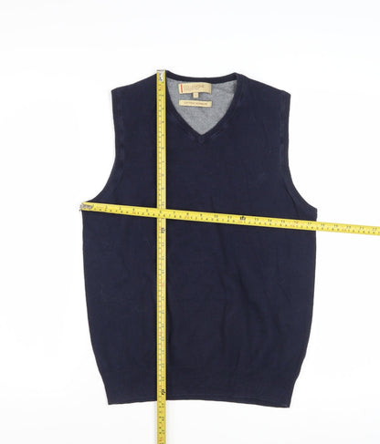 Marks and Spencer Men's Blue Cotton Cashmere V-Neck Vest S