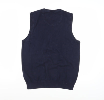 Marks and Spencer Men's Blue Cotton Cashmere V-Neck Vest S