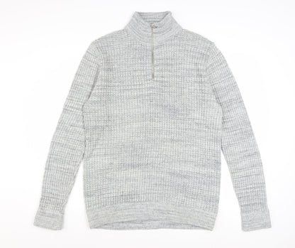 Next Mens Grey Half Zip High Neck Jumper Size L Acrylic Wool Blend