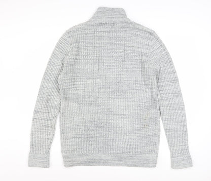 Next Mens Grey Half Zip High Neck Jumper Size L Acrylic Wool Blend
