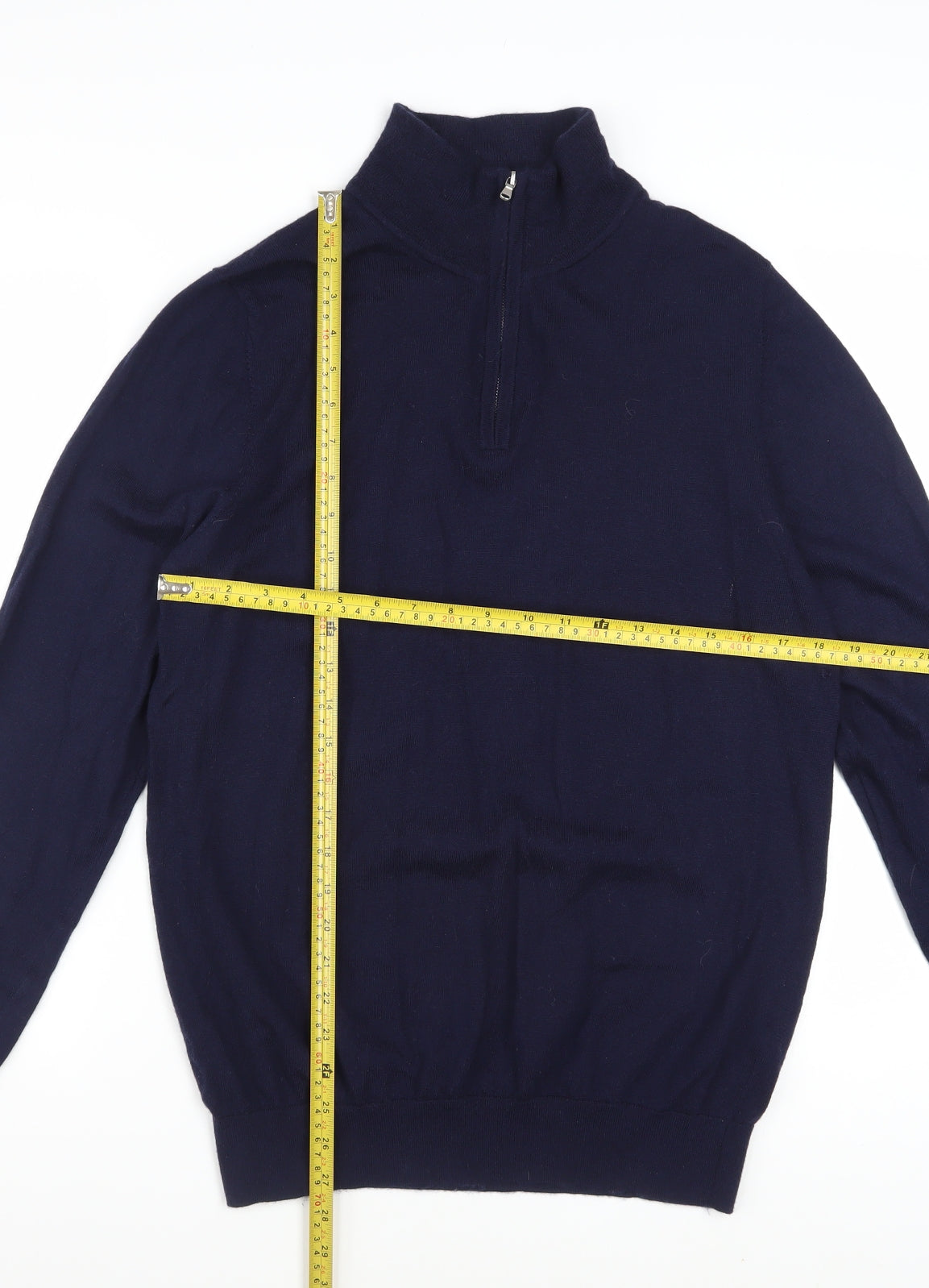 John Lewis & Partners Men's Blue Merino Wool 1/4 Zip Jumper L