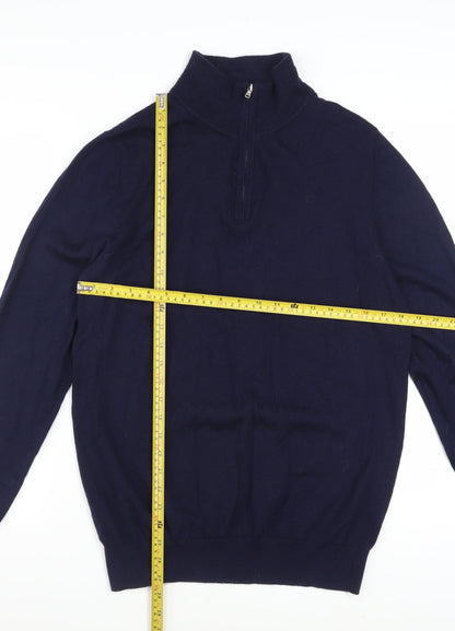 John Lewis & Partners Men's Blue Merino Wool 1/4 Zip Jumper L