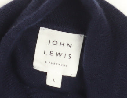 John Lewis & Partners Men's Blue Merino Wool 1/4 Zip Jumper L