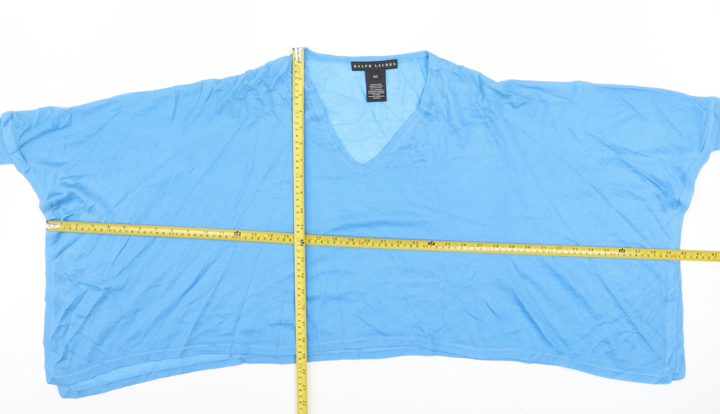 Ralph Lauren Women's Blue 100% Cashmere V-Neck Relaxed Jumper XS