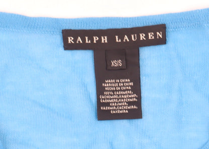 Ralph Lauren Women's Blue 100% Cashmere V-Neck Relaxed Jumper XS