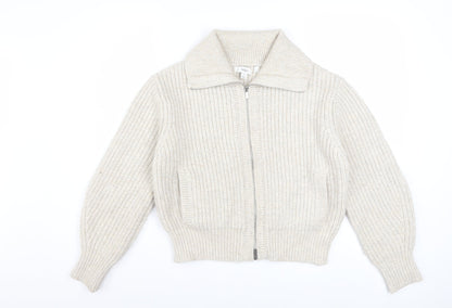 Marks and Spencer Women Beige XS Collared Full Zip Wool Blend Jumper