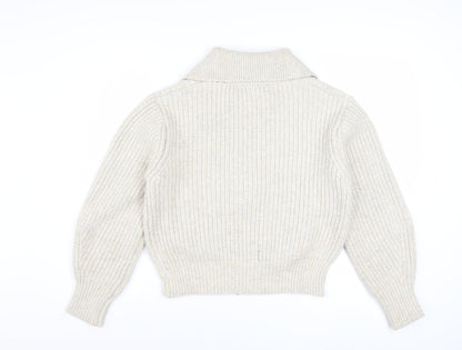 Marks and Spencer Women Beige XS Collared Full Zip Wool Blend Jumper