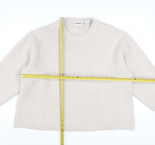 Weekday Women Beige Wool Blend Chunky Knit Jumper L