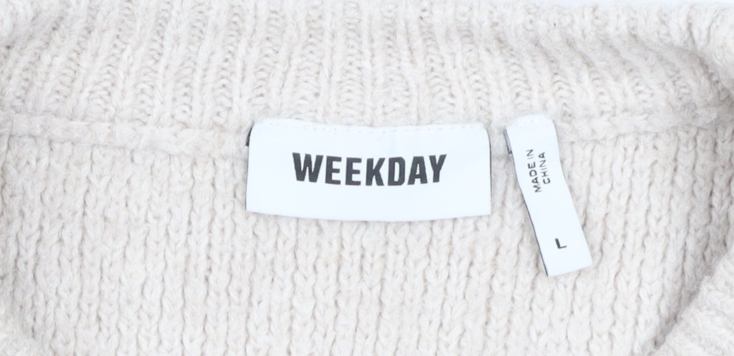 Weekday Women Beige Wool Blend Chunky Knit Jumper L