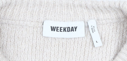 Weekday Women Beige Wool Blend Chunky Knit Jumper L