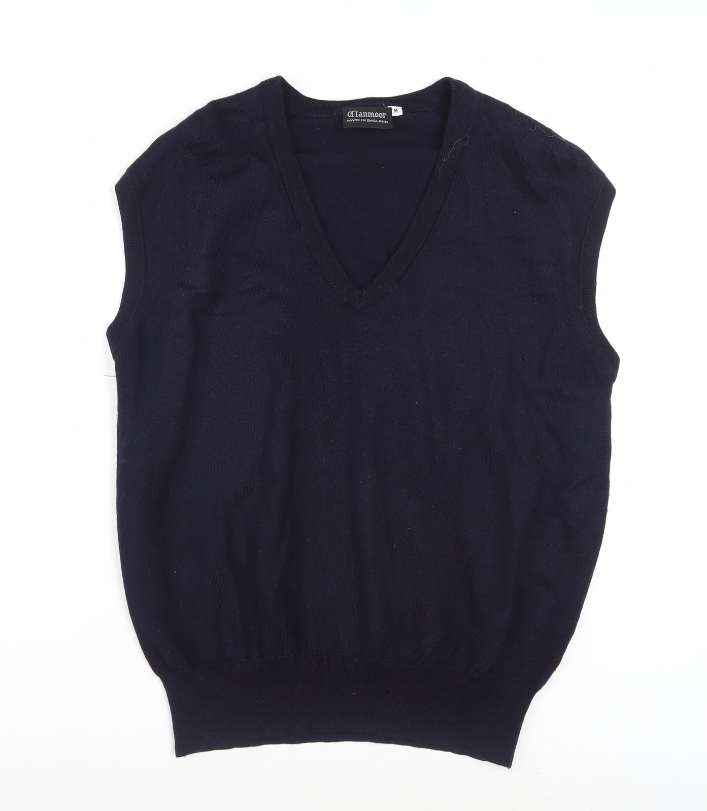 Clanmoor Men's Blue Wool Silk Cashmere V-Neck Sleeveless Jumper M