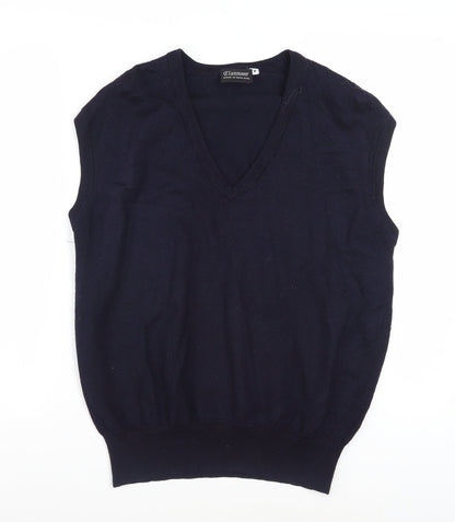 Clanmoor Men's Blue Wool Silk Cashmere V-Neck Sleeveless Jumper M