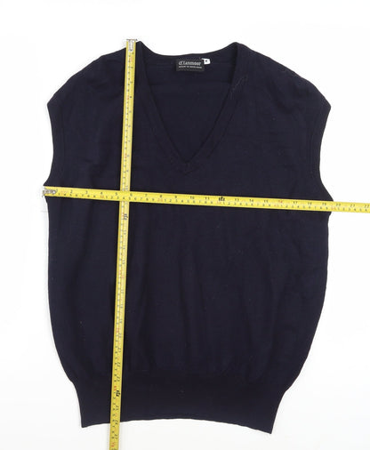 Clanmoor Men's Blue Wool Silk Cashmere V-Neck Sleeveless Jumper M
