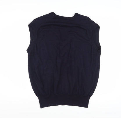 Clanmoor Men's Blue Wool Silk Cashmere V-Neck Sleeveless Jumper M