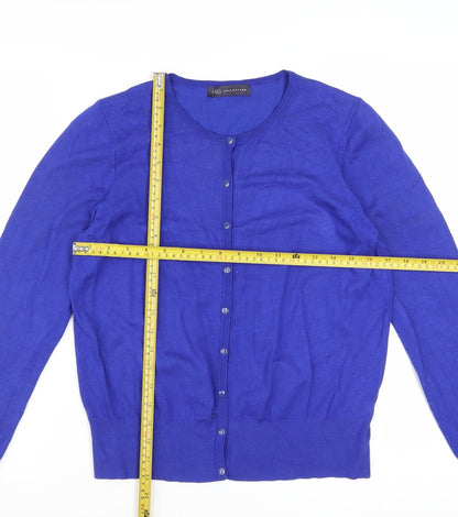 Marks and Spencer Women's Blue Cardigan Size 14 Knit Crew Neck