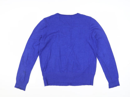 Marks and Spencer Women's Blue Cardigan Size 14 Knit Crew Neck