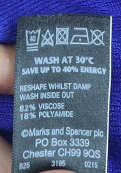 Marks and Spencer Women's Blue Cardigan Size 14 Knit Crew Neck