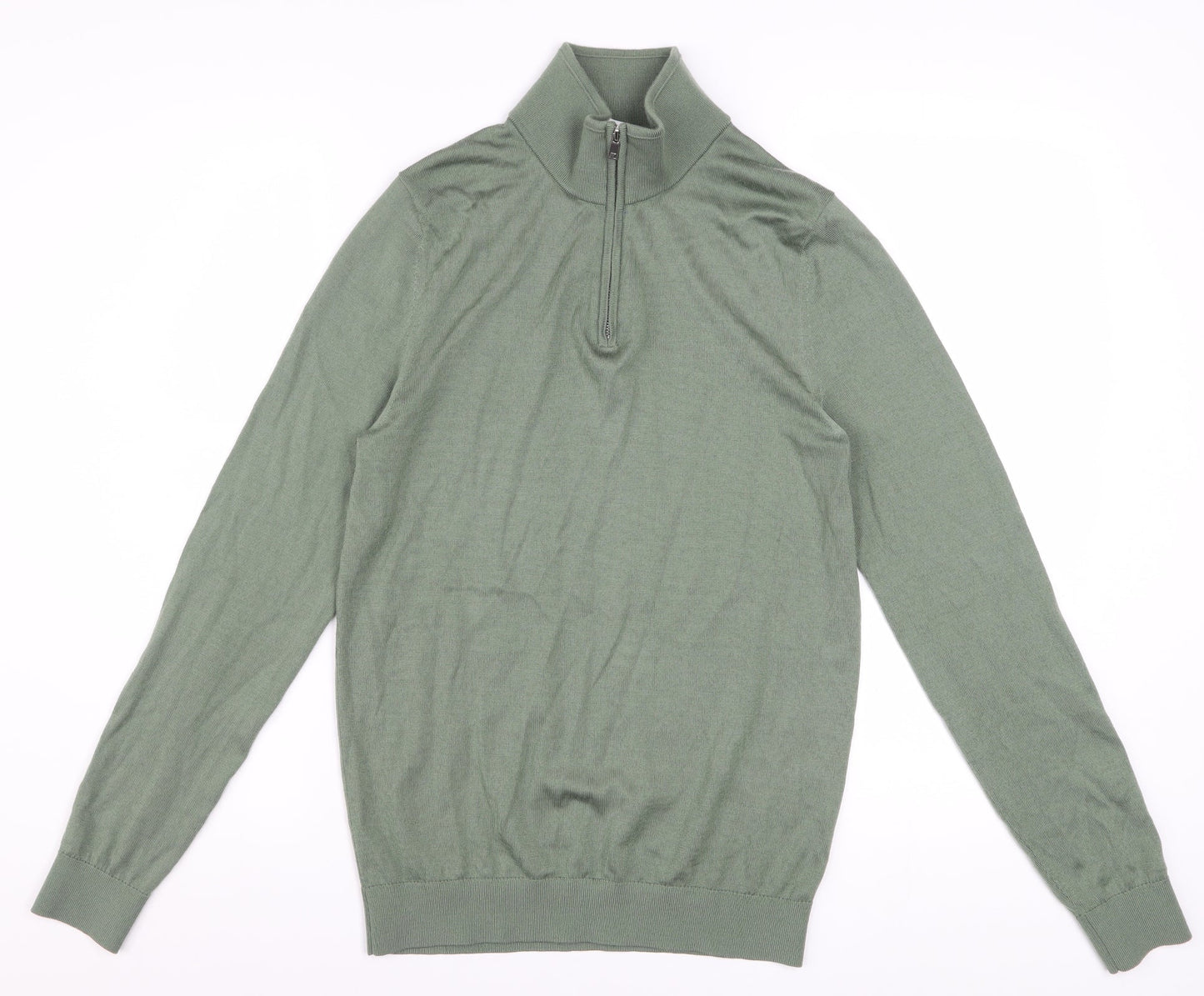 Reiss Men’s Green Wool Blend Half Zip High Neck Jumper Size S