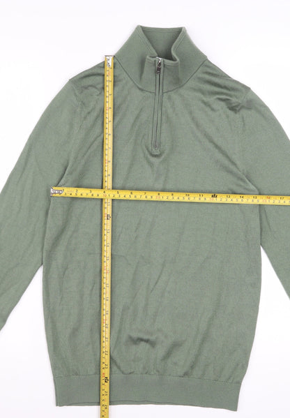 Reiss Men’s Green Wool Blend Half Zip High Neck Jumper Size S