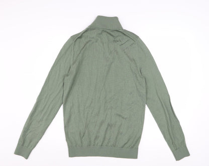 Reiss Men’s Green Wool Blend Half Zip High Neck Jumper Size S