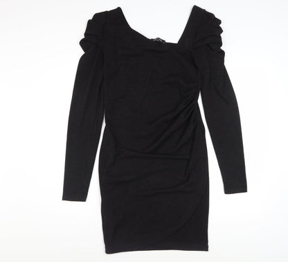 ON LINE Women’s Black Size 12 Bodycon Ruched Long Sleeve Dress