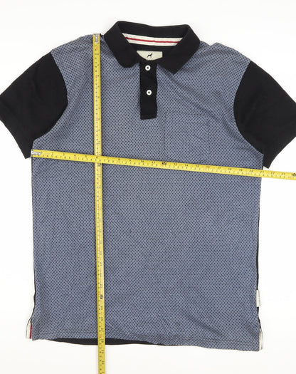 Dickens & Browne Men's Blue Geometric Cotton Polo Shirt L