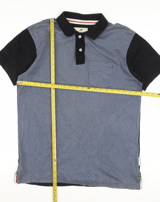 Dickens & Browne Men's Blue Geometric Cotton Polo Shirt L