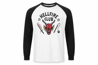 Stranger Things Hellfire Club Black & White Long Sleeve Men's L Cotton T-Shirt
