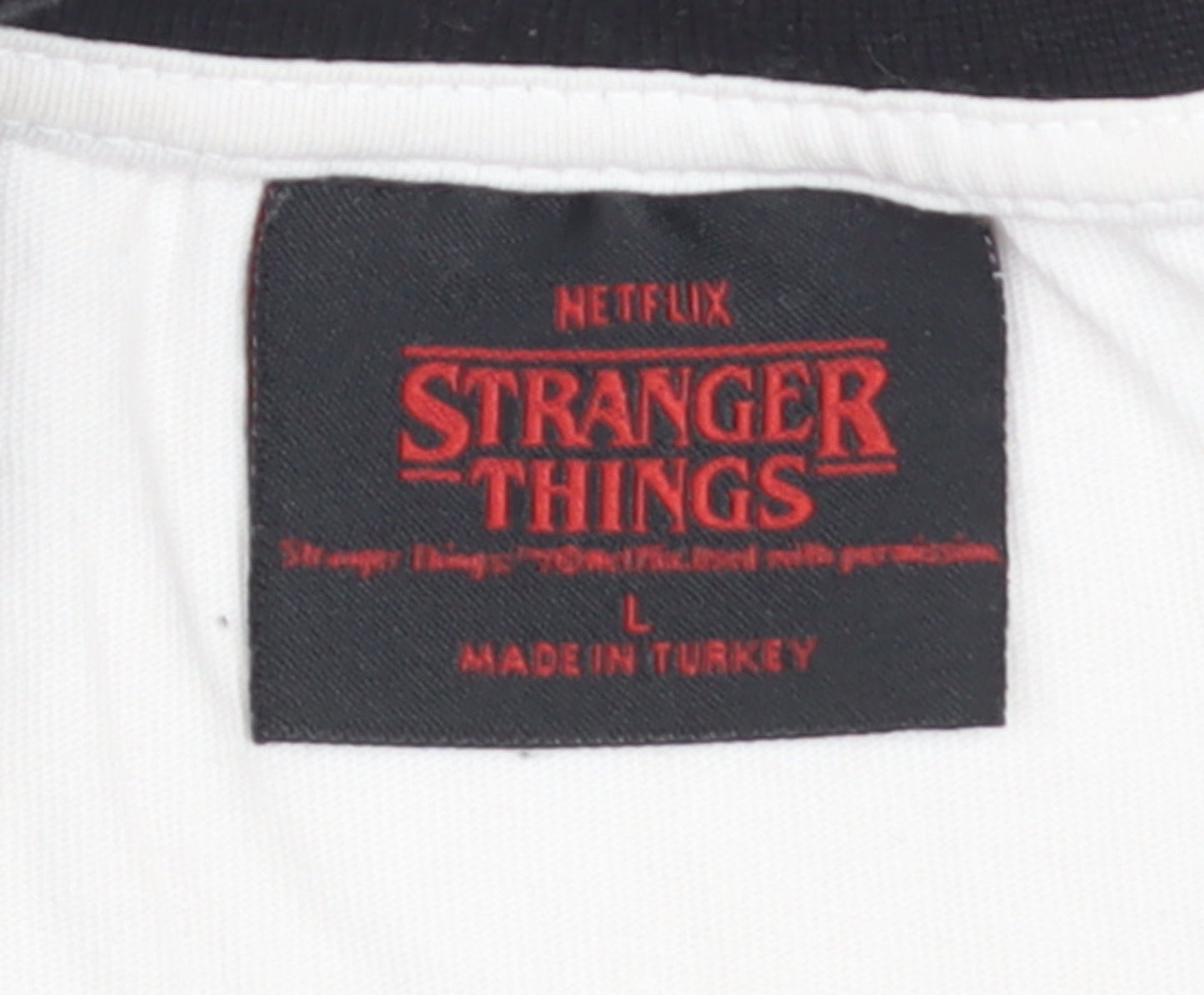 Stranger Things Hellfire Club Black & White Long Sleeve Men's L Cotton T-Shirt