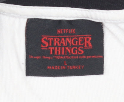 Stranger Things Hellfire Club Black & White Long Sleeve Men's L Cotton T-Shirt