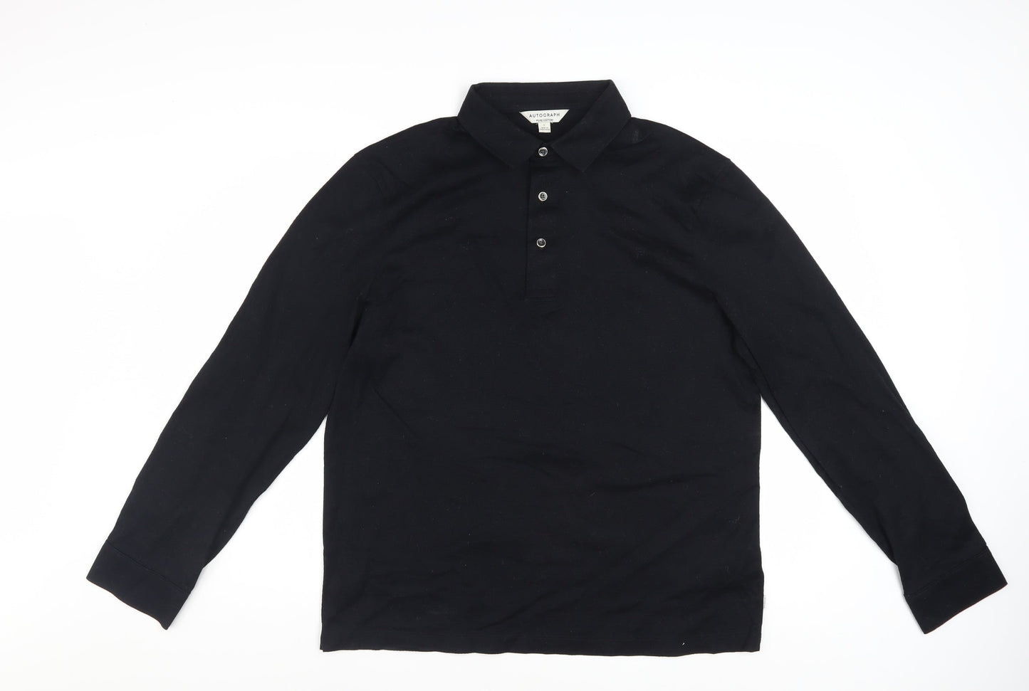 Marks and Spencer Autograph Men's Black Long Sleeve Cotton Polo Shirt L