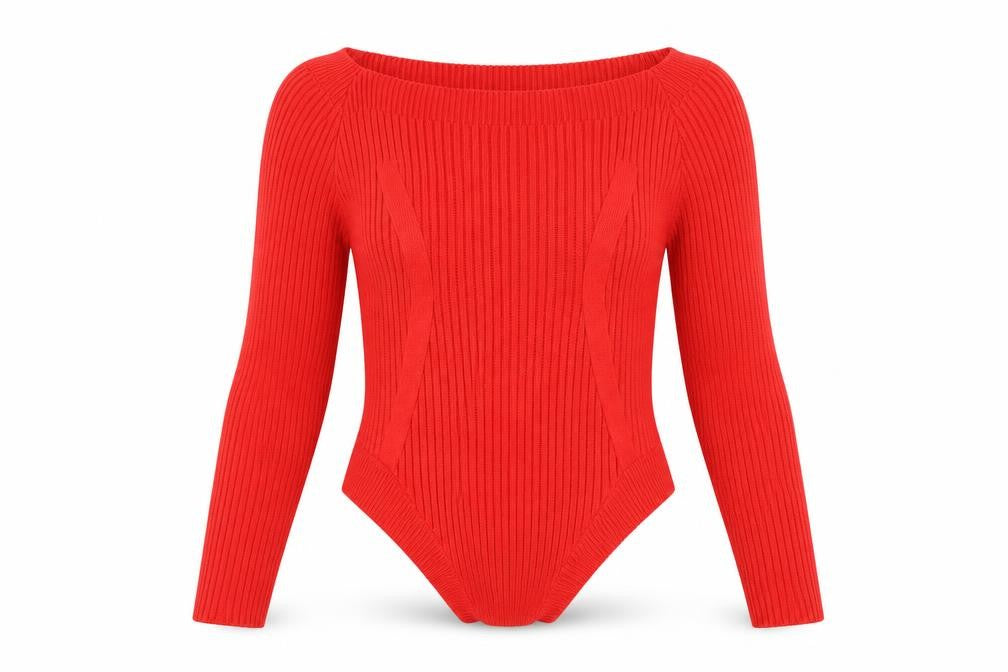 ASOS DESIGN Women Red Size 14 Boat Neck Slim Fit Ribbed Jumper