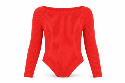 ASOS DESIGN Women Red Size 14 Boat Neck Slim Fit Ribbed Jumper