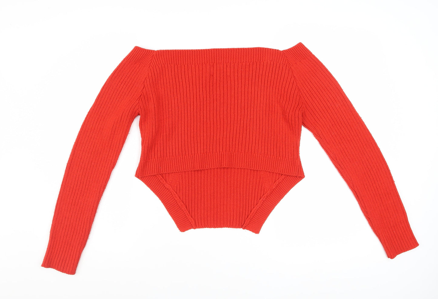 ASOS DESIGN Women Red Size 14 Boat Neck Slim Fit Ribbed Jumper