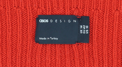 ASOS DESIGN Women Red Size 14 Boat Neck Slim Fit Ribbed Jumper