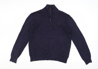 Ralph Lauren Men's Blue Cotton Half Zip Jumper Size S