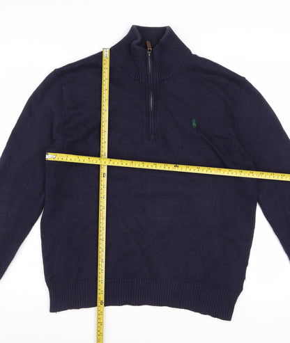 Ralph Lauren Men's Blue Cotton Half Zip Jumper Size S