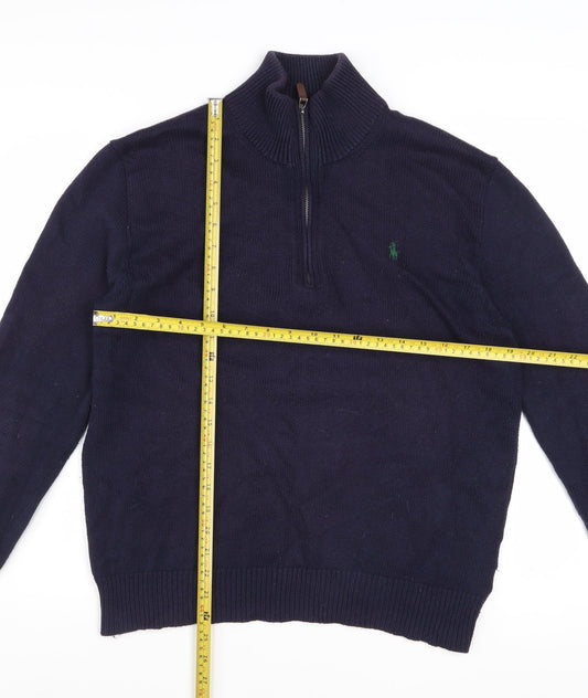 Ralph Lauren Men's Blue Cotton Half Zip Jumper Size S
