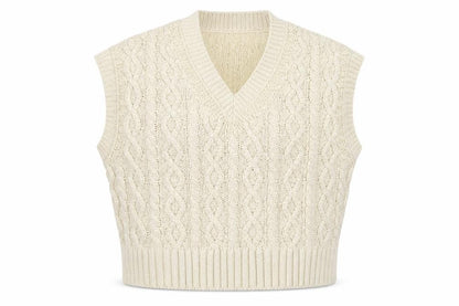 Zara Women Beige Cable-Knit V-Neck Vest Jumper L