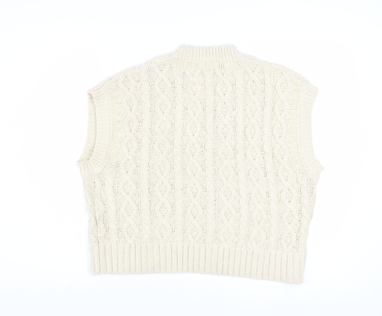 Zara Women Beige Cable-Knit V-Neck Vest Jumper L