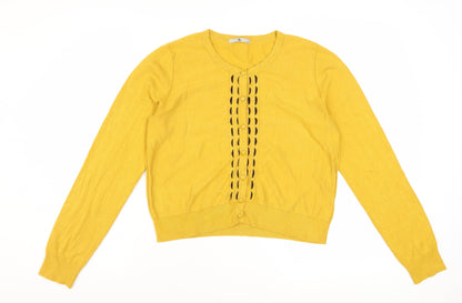Tu Women’s Yellow Long Sleeve Crew Neck Cardigan Size 12 Knit
