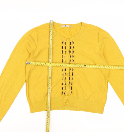 Tu Women’s Yellow Long Sleeve Crew Neck Cardigan Size 12 Knit