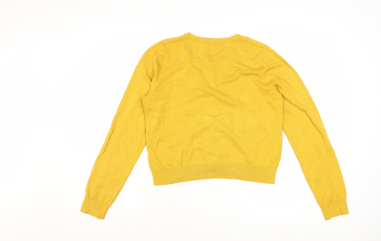 Tu Women’s Yellow Long Sleeve Crew Neck Cardigan Size 12 Knit