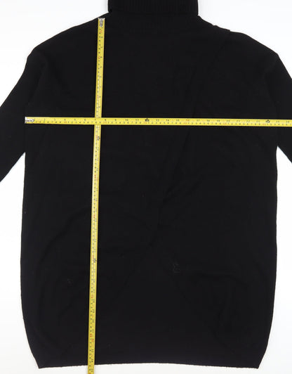 Pure Collection Women Black Wool Cashmere Roll Neck Tunic Jumper Size 14