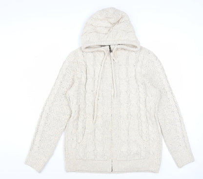 Fat Face Women’s Beige Cable Knit Hooded Zip Jumper UK 14