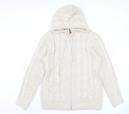 Fat Face Women’s Beige Cable Knit Hooded Zip Jumper UK 14