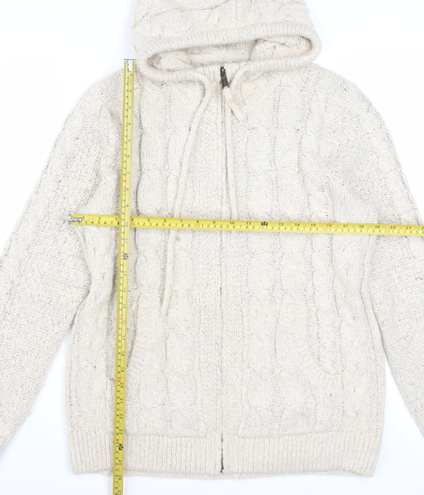 Fat Face Women’s Beige Cable Knit Hooded Zip Jumper UK 14