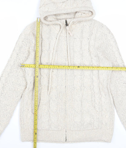 Fat Face Women’s Beige Cable Knit Hooded Zip Jumper UK 14